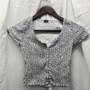 Brandy Melville Black and White Floral Button Down Shirt